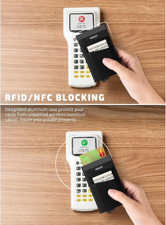 VULKIT Card Holder with Money Pocket Pop Up Wallet RFID Blocking Slim Metal Bank Card Case Holds 5 Cards and Notes