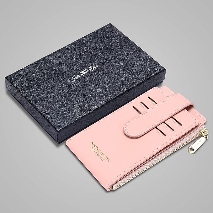 Badiya Slim Women Wallet RFID Blocking Bifold Compact 9 Card Slots Holder Wallets Soft Leather with Zipper Coin Pocket 2 ID Window