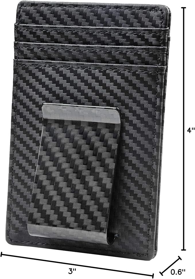 Travelambo Money Clip for Men Carbon Fiber Clip Wallet Leather Slim Minimalist Card Holder RFID Blocking (Weaved Black)