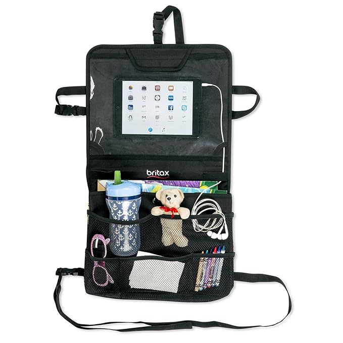 Britax View-N-Go Backseat Car Organizer with Tablet Holder | Crash Tested + Waterproof Backing + Extra Storage Pockets