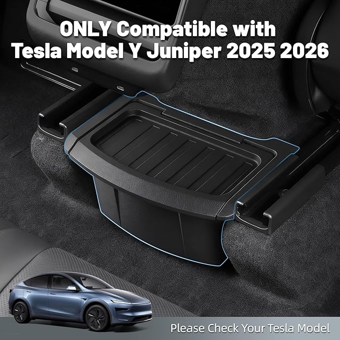 Rear Center Console Organizer for Tesla Model Y Juniper 2025 2026, Backseat Storage Box Under Center Console Trash Can Bins with Anti-Slip Lid Cover, New Model Y Interior Accessories
