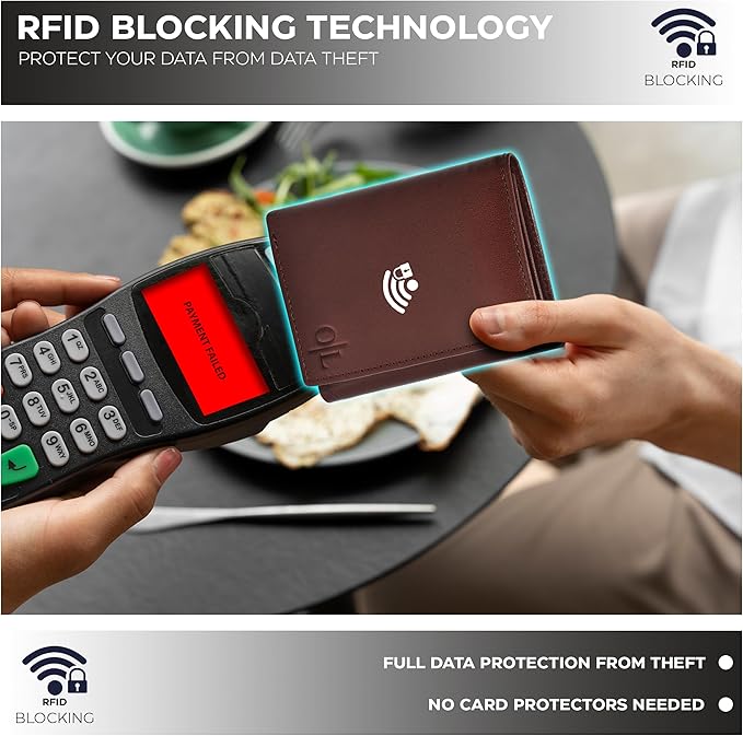 Real Leather Mens Trifold Wallet RFID Blocking Slim Minimalist Front Pocket - Thin & Stylish with ID Window in Gift Box