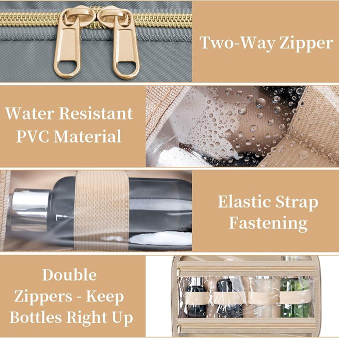 Travel Toiletry Bag for Women & Men Water Resistant Makeup Bag with Hanging Hook Portable Travel Organizer for Travel Accessories, Travel-Sized Shampoo, Toiletries (Medium-Grey)