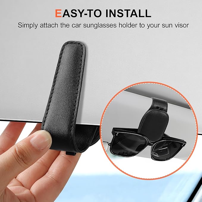 2-Pack Sunglass Holder for Car, Magnetic Leather Sunglasses Holder for Car Visor, Ticket and Card Clip, Sunglasses Organizer for Car Accessories, Auto Interior Accessories
