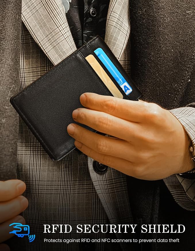 kinzd Slim Wallet with Money Clip RFID Blocking Minimalist Bifold Wallet for Men Genuine Leather Front Pocket Card Holder