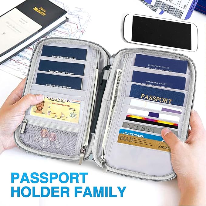 TOPBAG Passport Holder Family, Women Rfid Blocking Passport Wallet, Travel Document Organizer for Premium Wallets, Waterproof Passport Holders Bag for Women & Men Traveling, Credit Cards Case