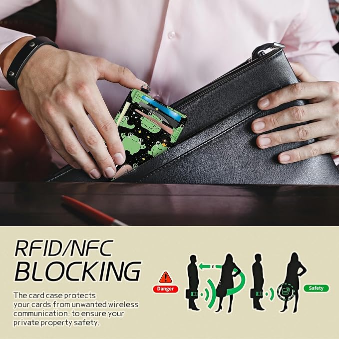 Small Travel Wallets, Princess Frog Slim Minimalist Front Pocket Wallet with Wristlet, RFID Blocking PU Leather Credit Card Holder with ID Window Change Purse for Men Women