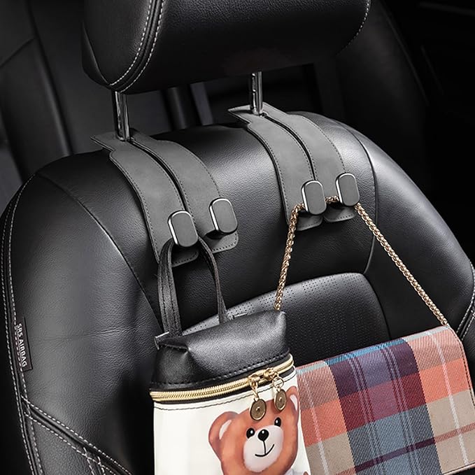 2 Pack Car Seat Back Hooks for Kia K900 2015-2018 2019-2020 Suede Metal Interior Hanger Organizer Heavy Duty Durable Headrest Storage Accessories,Brown