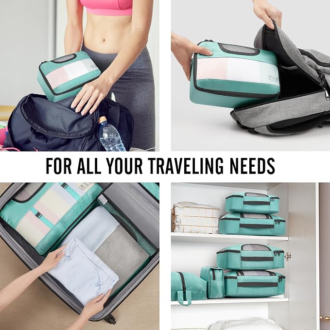Veken 8 Set Packing Cubes for Travel Essentials, Suitcase Organizer Bags in 4 Sizes, Carry-On Luggage Accessories with Laundry Bag, Airplane Must Have, Gifts for Women Men