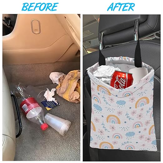 Car Trash Bag Hanging Cloud Rainbow Flower Car Trash Can Waterproof Garbage Bag Hanging for Car Back Seat