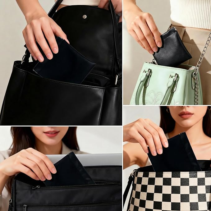 4 PCS Small Makeup Bag for Purse, Mini Portable Cosmetic Pouch for Women, Coin Purse Lipstick Cosmetic Accessories Organizer, Travel Storage Pouch, Black