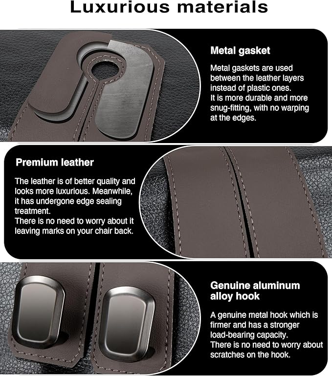Luxurious Leather Car Purse Holder Hooks - 2PCS Multifunctional Headrest Hangers for Seat Back Storage (Brown)