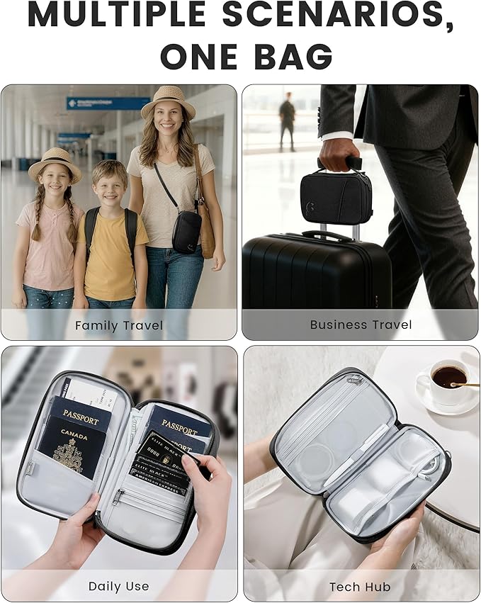 Travelkin 2-in-1 Passport Holder & Travel Organizer for Family with RFID Blocking, Multiple Passport Wallet for Men Women, Travel document holder for Credit Cards, Cash, and Electronic Essentials