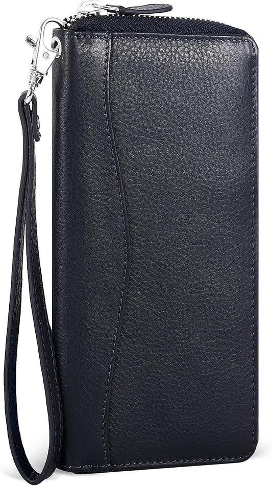 Oak Leathers Blue Leather Wallet for Women - RFID Womens Wallet Clutch with 8 Credit Card Holder, Coin Pocket, Gift for Women’s