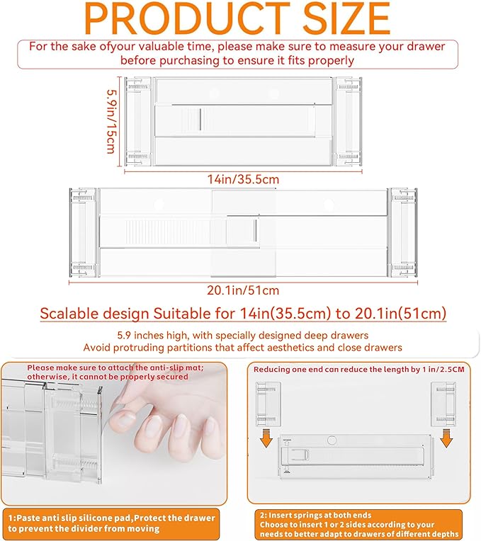 Yieach 12 Pack Clear Acrylic Drawer Divider 6 Inch High,Expandable from 14-20'',Adjustable Dresser Drawer Dividers for Baby Clothing,Underwear and Sock,Separators,Deep Drawer Separators for Kitchen