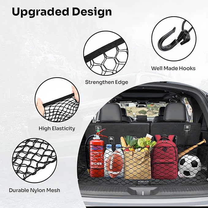 Canvcle Trunk Cargo Net for 2023-2025 2026 Honda Pilot Accessories Envelope Style Mesh Trunk Net Organizer and Storage Stretchable Adjustable Elastic Nylon Rear Cargo Netting with Hooks