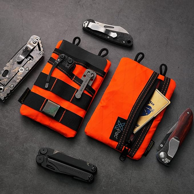 VIPERADE VE3 Tool Organizer, Nylon Tool Belt Loop Pouch with 4 Pockets for EDC, Flashlight, Pocket Knife, Tactical Pen, Notebook (X-PAC-Hot Orange)