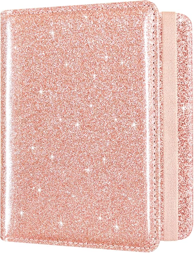 ACdream RFID BLOCKING Passport Holder Travel Wallet, Premium PU Leather Cover Passport Book with Card Holder, Pen Holder, Keep Organization, and Travel Essentials for Women and Men, Glitter Rose