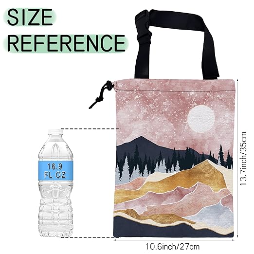 Pink Mountain Car Trash Bag,Full Moon Hanging Drawstring Car Garbage Bag,Waterproof Canvas Car Back Seat Organizer with Adjustable Buckle,for Vehicles,SUVs,Camping,Road Trips
