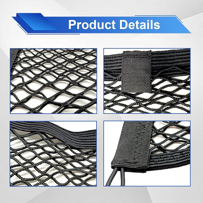 2PCS Double Layer Elastic Cargo Net, 14×10 Inch Small Pocket Stretchable Storage Mesh Net, Automotive Organize Pouch Mesh Net with 8 Mounting Screws and Hooks for Trunk RV SUV Car Boats