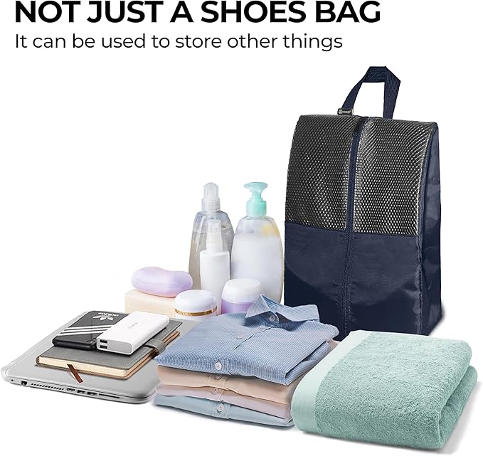 Shoe Bags For Travel, Used As For Storage or Shoe Travel Bag, Space Saving When Travelling With This Travel Shoe Bags For Packing, Featuring Waterproof Nylon Sneaker Bag. (Navy, 2 Pack, Large)