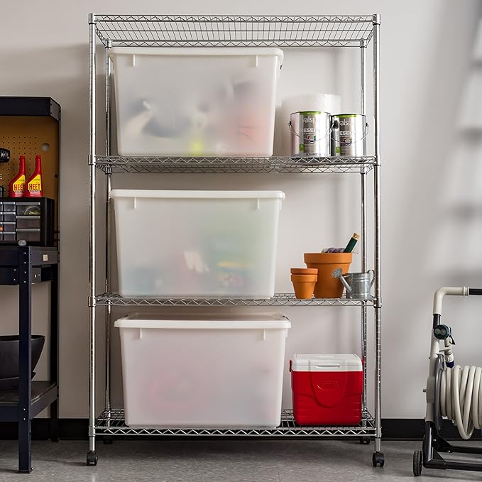 IRIS USA 144 Qt Stackable Plastic Storage Bins with Lids, 3 Pack - BPA-Free, Discreet Organizing Solution, Latches, Durable Nestable Containers, Secure Pull Handle, Made in USA - Pearl