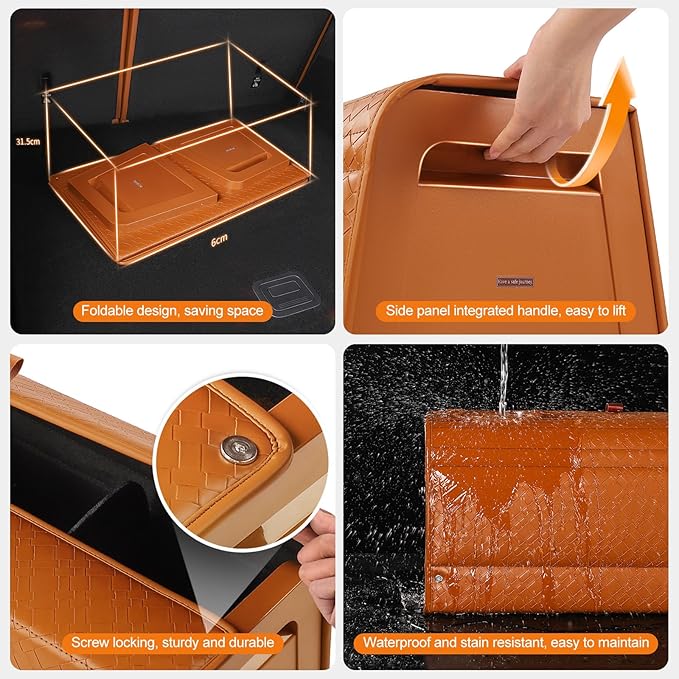 Ergocar Car Trunk Storage Organizer Leather Car Storage Box Clean Tool Accessories Container Folding Magnetic Cover Waterproof Suitable for SUV/Truck/Automotive