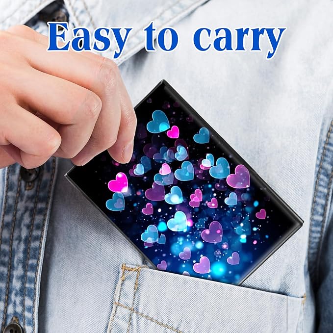 RFID Blocking Credit Card Holder - Slim Metal Wallet for Women & Men,Colorful Heart Shape Design Stainless Steel Business Card Case,Compact Pocket Organizer for Travel & Daily Use