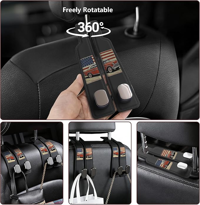 Purse Hook for Car -Universal Premium materials silicone and Aluminum-Magnesium Alloy Double Car Seat Back Storage Hook for Purses, Handbags, Bags Car pattern (2 Pack) Black