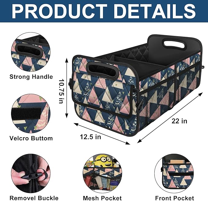 Deosk Trunk Organzier and Storage with 6 Big Pocket,Car Accessories for Women/Men 50L Waterproof Polyester for Car/SUV/Minivan/Truck(Medium, Triangle)