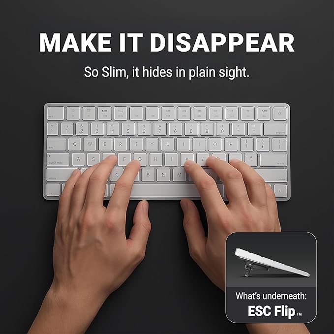 ESC Flip Keyboard Stand for Desk, Compact Tilting Riser with 3 Adjustable Angles for Ergonomic Typing, Compatible with Magic Keyboard & Flat-Back Models