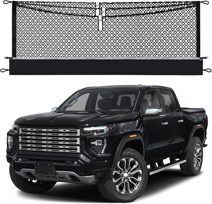 3-Layer Cargo Net for Chevrolet Colorado, GMC Canyon 2023-2026, Zipper Bag Truck Bed Net for Groceries, Heavy Duty Oxford Cargo Organizer Storage Nets with Carabiners