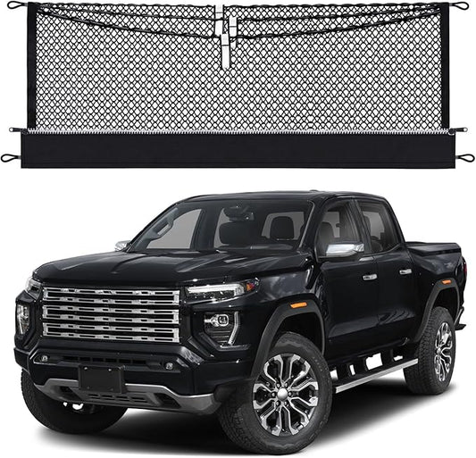 3-Layer Cargo Net for Chevrolet Colorado, GMC Canyon 2023-2026, Zipper Bag Truck Bed Net for Groceries, Heavy Duty Oxford Cargo Organizer Storage Nets with Carabiners