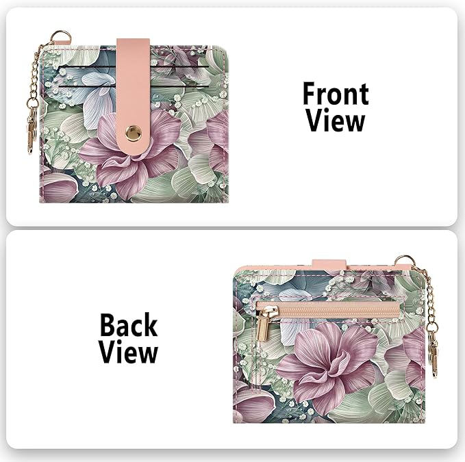 Airkit Small Wallets Woman RFID Blocking Leather Credit Card Holder - with ID Window - Card Wallets for Women - with Zipper Coin Purse - Keychain Wallet