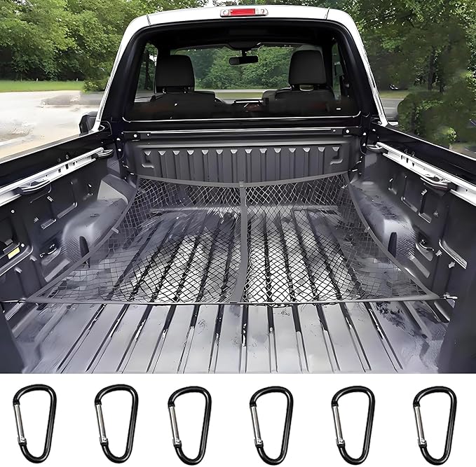 BAILALIBO Cargo Net Stretchable, Adjustable Elastic Trunk Mesh Nets with Metal Hook Universal for Pickup SUV, Trucks, Car Exterior Accessories for Secure Storage (48x48 Inch)