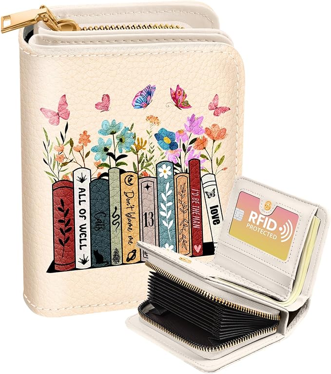 Bistup Credit Card Holder Wallet for Women Cute Leather Ladies Teen Girls Female Cardholder Wallets Accordion Purse Small Medium Aesthetic Merch Print Book Unique Modern Y2k Rfid Zipper Around