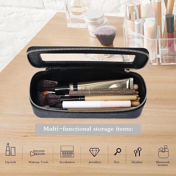 Pinkmik Makeup Brush Bag Slim Clear Makeup Bag Transparent Travel Cosmetic Case & Toiletry Bag with Zipper Small Beatuy Makeup Bag Purse Organizer for Women (Black, SLIM)