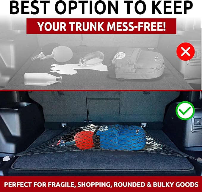 Floor Style Automotive Elastic Trunk Mesh Cargo Net for Toyota 4Runner ONLY 2 Row 2010-2024 - Premium Trunk Organizer and Storage - Luggage Net for SUV - Best Car Organizer for Toyota 4Runner