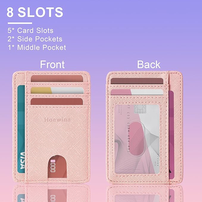 Hoewina Slim Wallet for Men, Credit Card Holder Wallet, Minimalist Design - RFID Blocking Front Pocket Leather Thin Wallet for Men and Women（Cross Peach Powder）