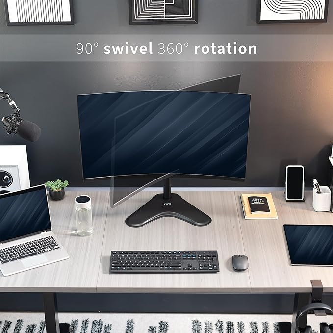 VIVO Single Monitor Desk Stand, Holds Screens up to 32 inch Regular and 38 inch Ultrawide, Freestanding VESA Steel Mount Base, Adjustable Height, Tilt, Swivel, Rotation, Black, STAND-V001H