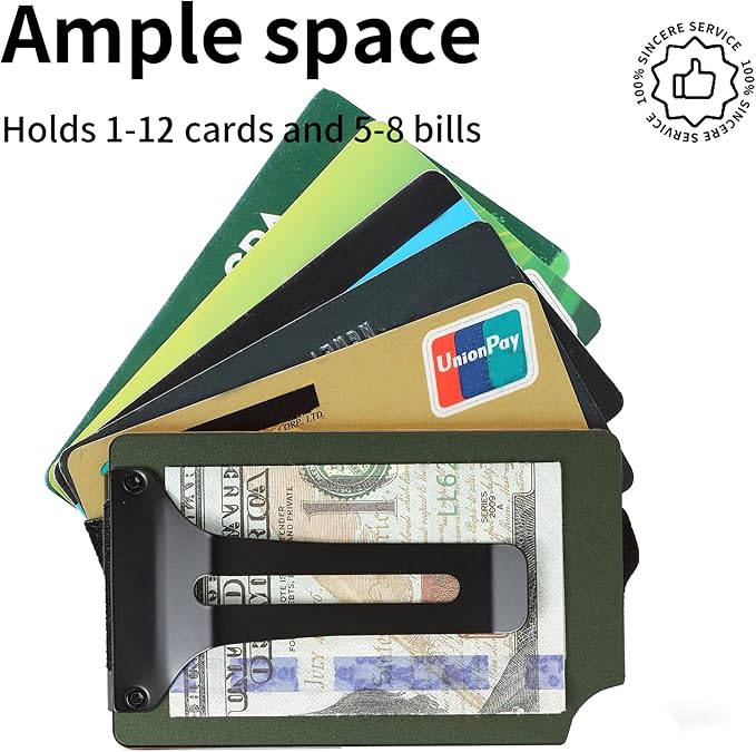 Slim Wallet for Men,RFID Blocking Minimalist Metal Wallet, Money Clip/Cash Holder, Front Pocket Aluminum Credit Card Holder, Ideal Gift for Men,Matt Green