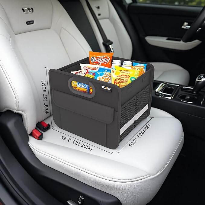 Homeve Trunk Organizer, Car Storage, Reinforced Handles, Collapsible Multi-Compartment Car Organizers, Foldable, Waterproof, 2 Compartments, Suitable for Car Accessories, SUV (Black, Standard)