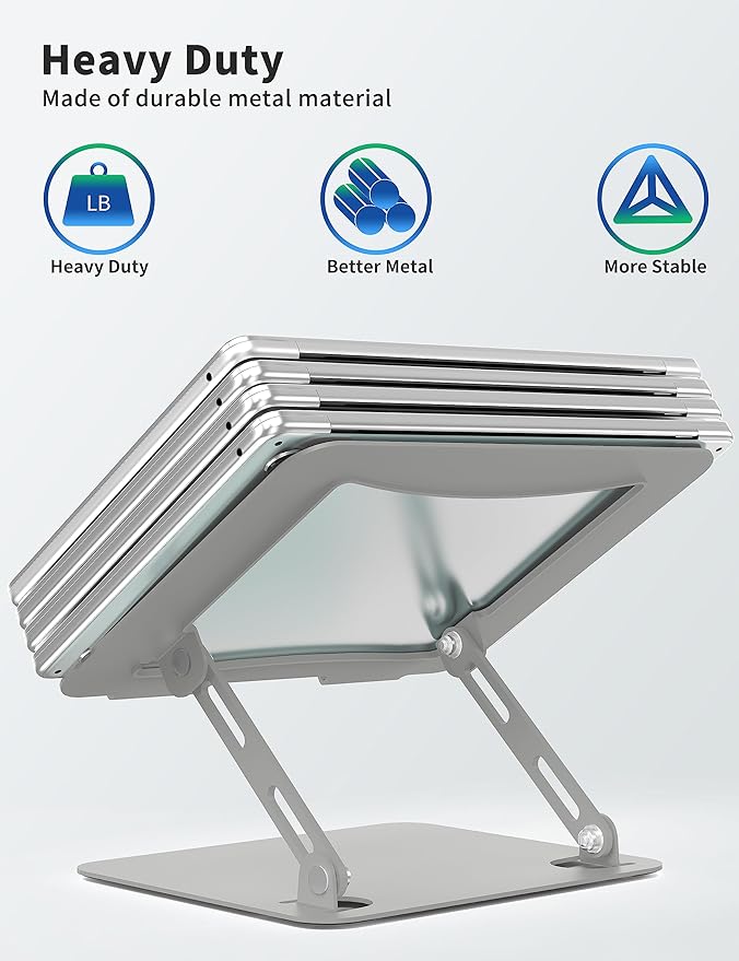 SOUNDANCE Laptop Stand for Desk, Portable Adjustable Laptop Riser, Ergonomic Design Computer Holder, Metal Laptop Mount Elevator Compatible with 10 to 15.6 Inches PC Computer, Light Grey