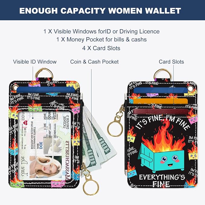 Slim Wallet Credit Card Holder, Small Stove, RFID Wallet Women Cute Small Front Pocket Wallet With Zipper, PU Leather Thin travel RFID Blocking Card Case ID Window,Ladies Gifts