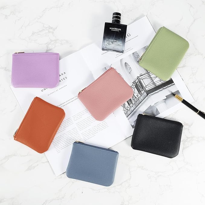 Chelmon PU Leather Coin Purse Pouch Change Holder Small With Zipper for Men Women 2 PCS Set (Black&Blue)