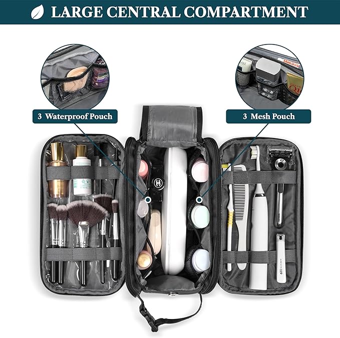 PAVILIA Toiletry Bag for Men, Hanging Travel Dopp Kit Organizer, PU Leather Water Resistant Bathroom Bag for Shaving Grooming, Large Capacity Cosmetic Bag Travel Essentials, Black