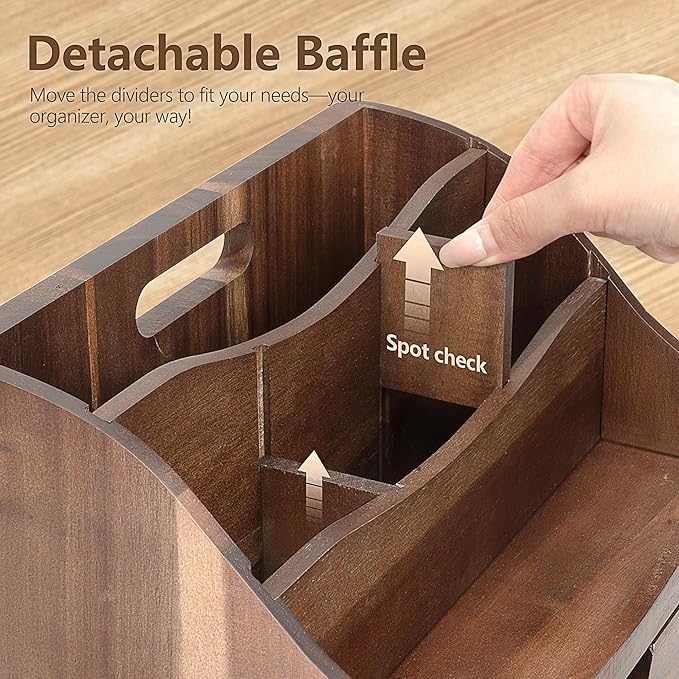 Rebee Vision Acacia Wood Mail Organizer for Desk - Farmhouse Countertop Mail Holder with Dividers - 4-Slot Letter Sorter for Office Accessories - Desktop Organizer for Home Decor (Acacia Wood)