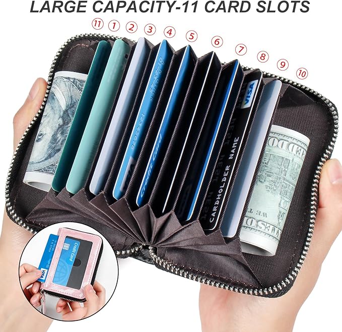 EcoVision Credit Card Holder RFID Card Case Wallet, Small Accordion Zipper Card Case Holder, Card Organizer Case for Women Men