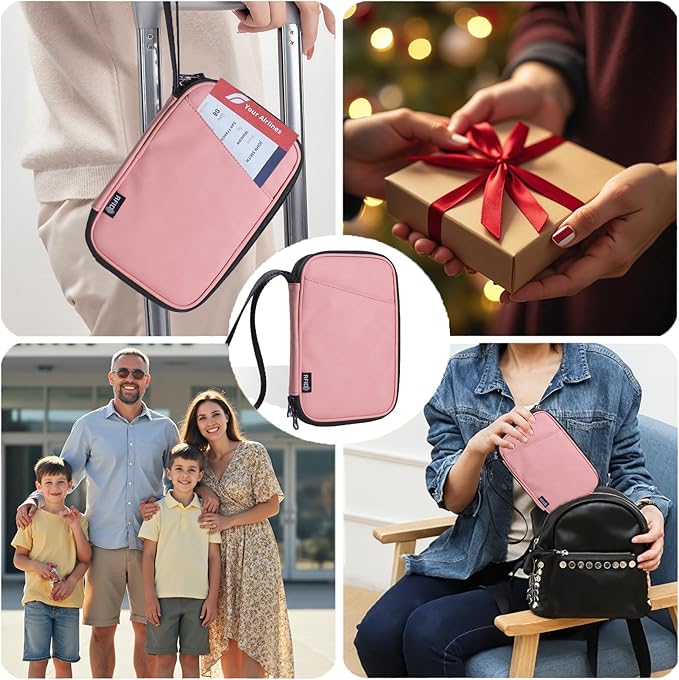 family passport holder for 4 pink multiple passport bag passport wallet for travel passport cover rfid blocking for women waterproof wallet with zipper passport case for men