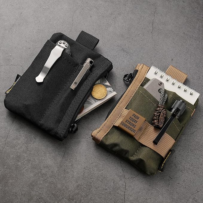 VIPERADE VE28 6-in-1 EDC Pouch, 500D Compact EDC Pocket Organizer, Molle Extension Tool Storage Bag, Small Coin Purse/Card Holder/Swiss Army Knife Pocket Pouch (Green/Tan)